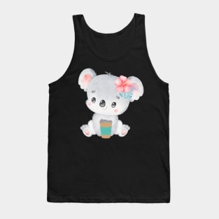 Cute Koala Drinking Coffee Koala Drinks Coffee First Sleepy cat I need coffee addict Tank Top